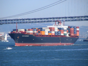 Container ship leaving the bay area